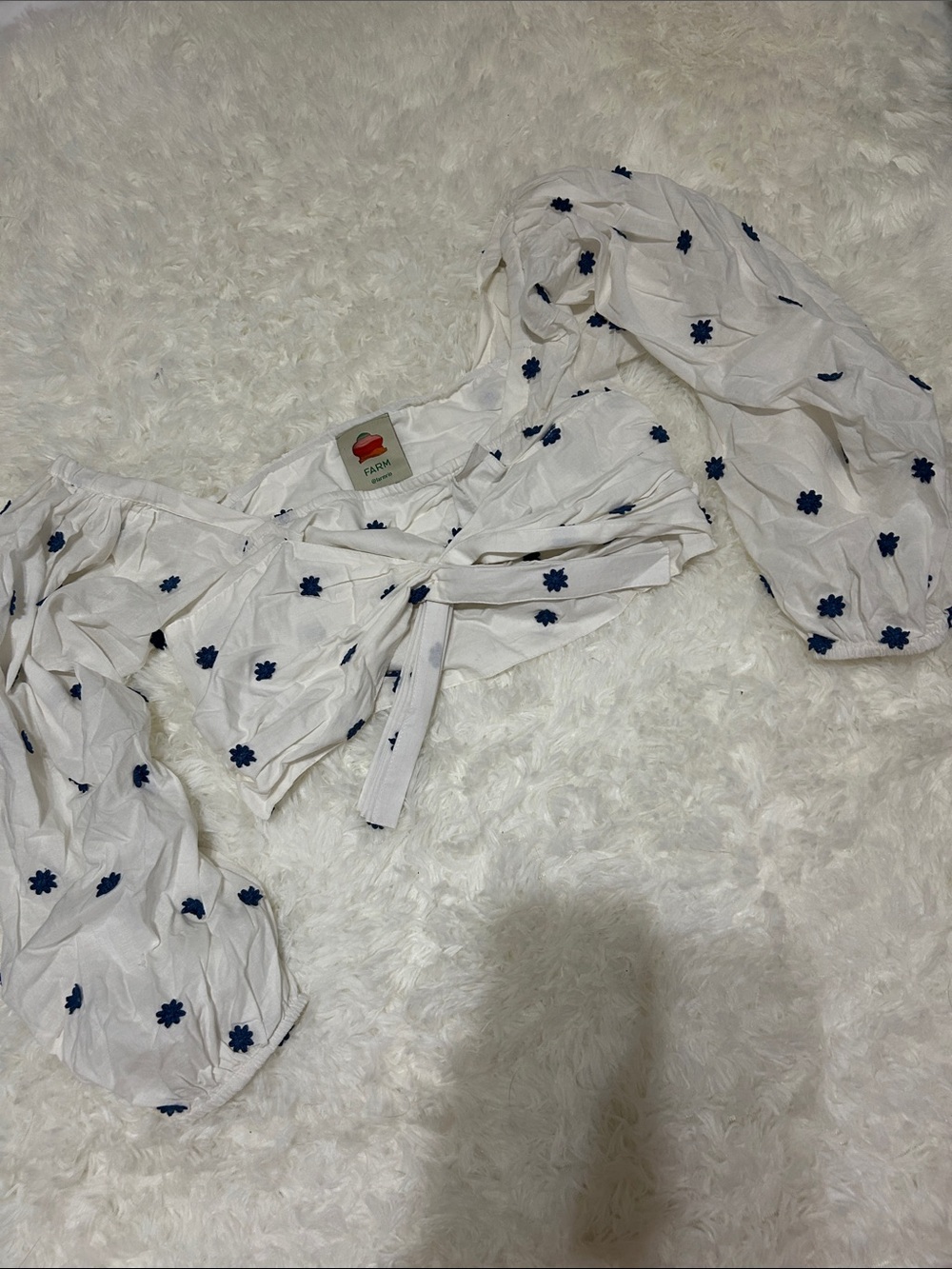FARM Rio White Top with Navy Embroidered Flowers